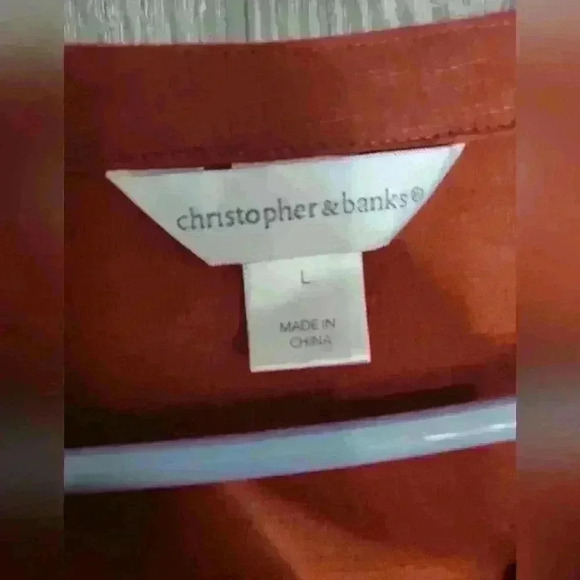 Christopher &Banks burnt orange textured button-down long sleeve blouse size LG. - Picture 5 of 7